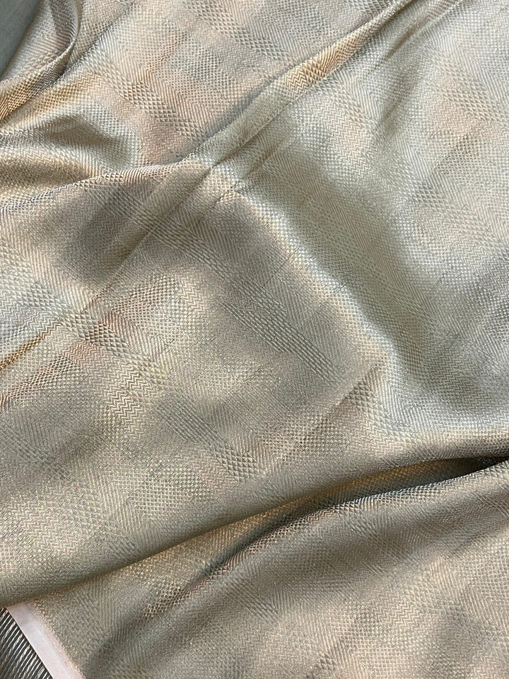 Olive Green Pure Kora Silk Handloom Banarasi Saree
