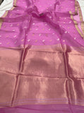 Light Pink Banarasi Handloom Kora Silk Saree - Aura Benaras