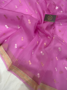 Light Pink Banarasi Handloom Kora Silk Saree - Aura Benaras