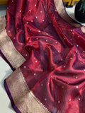 Maroon Banarasi Handloom Organza Tissue Silk Saree - Aura Benaras