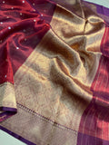 Maroon Banarasi Handloom Organza Tissue Silk Saree - Aura Benaras