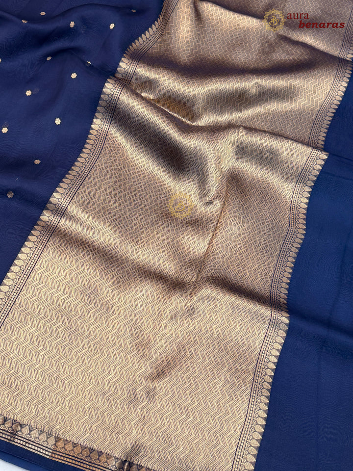 Navy Blue Kora Silk Banarasi Saree with Zari Butis 