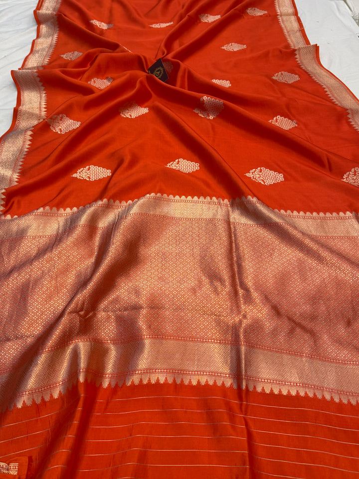 Orange Pure Banarasi Handloom Silk Saree