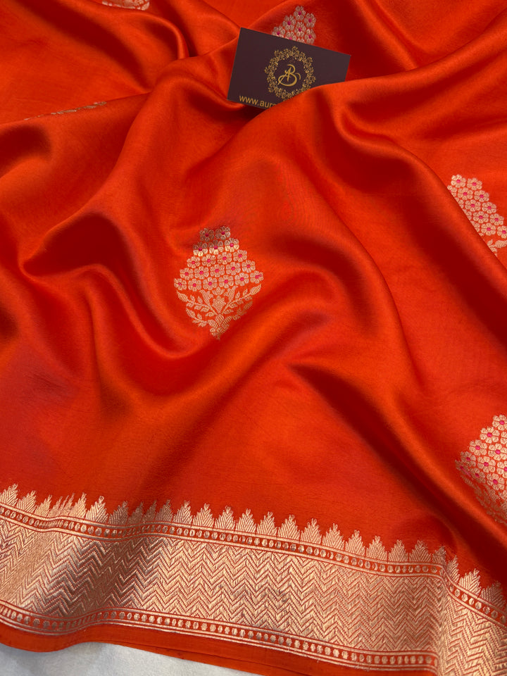 Orange Pure Banarasi Handloom Silk Saree