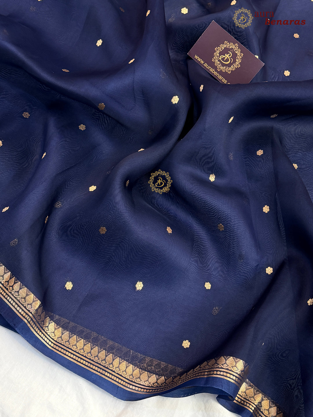 Navy Blue Kora Silk Banarasi Saree with Zari Butis 