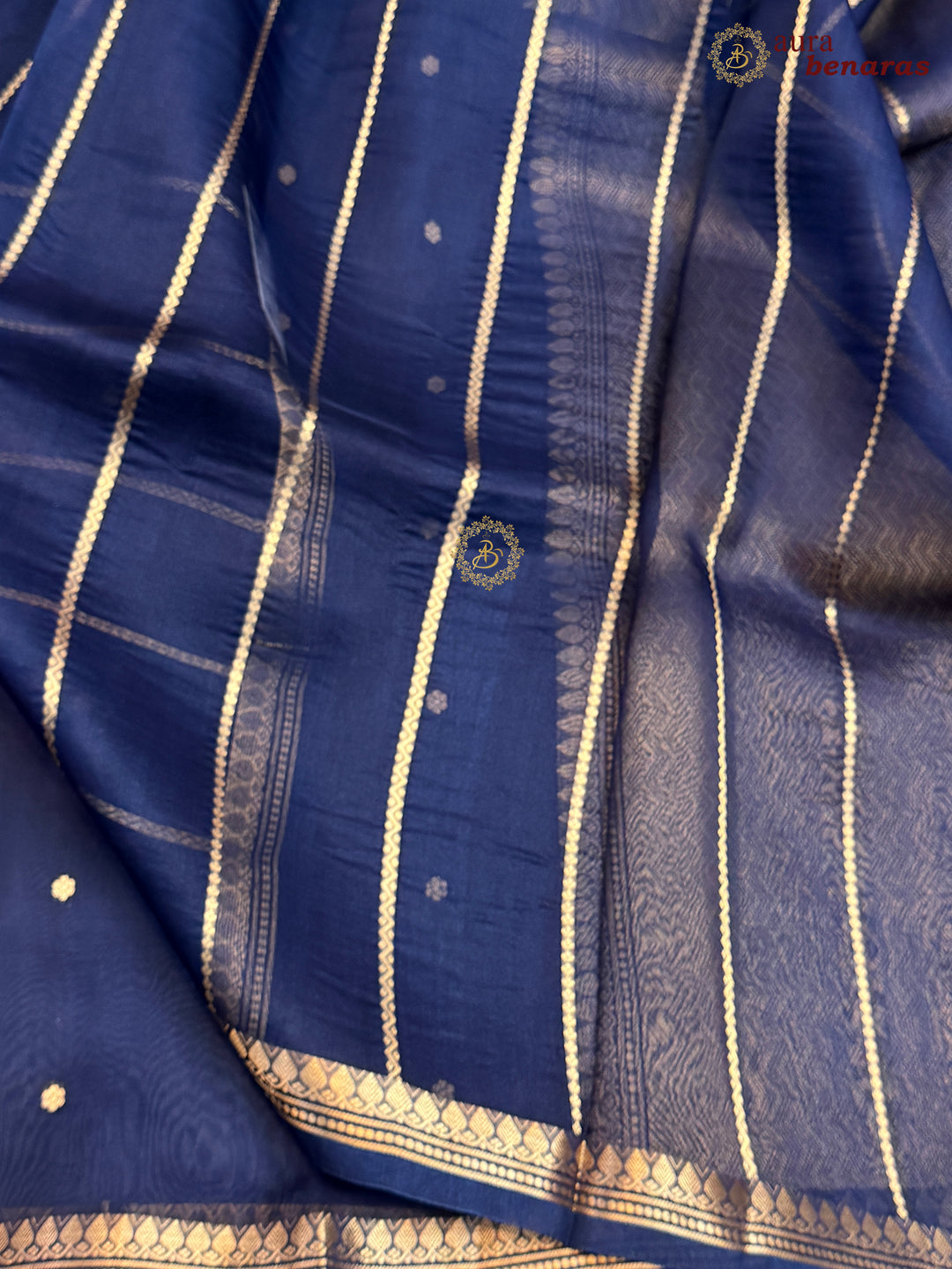 Navy Blue Kora Silk Banarasi Saree with Zari Butis 