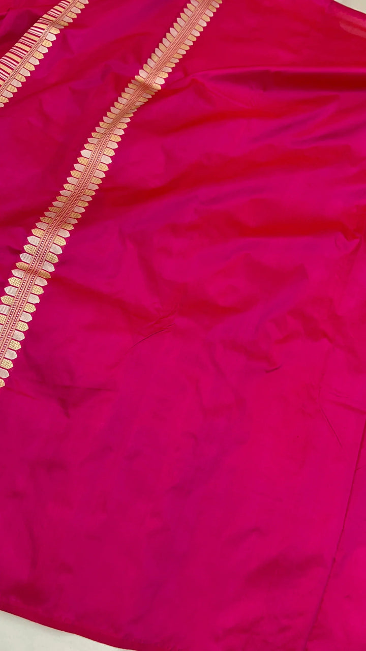 Hot Pink Banarasi Handloom Katan Silk Saree - Aura Benaras