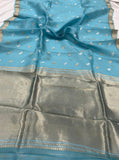 Blue Banarasi Handloom Kora Silk Saree - Aura Benaras