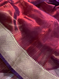 Maroon Banarasi Handloom Organza Tissue Silk Saree - Aura Benaras