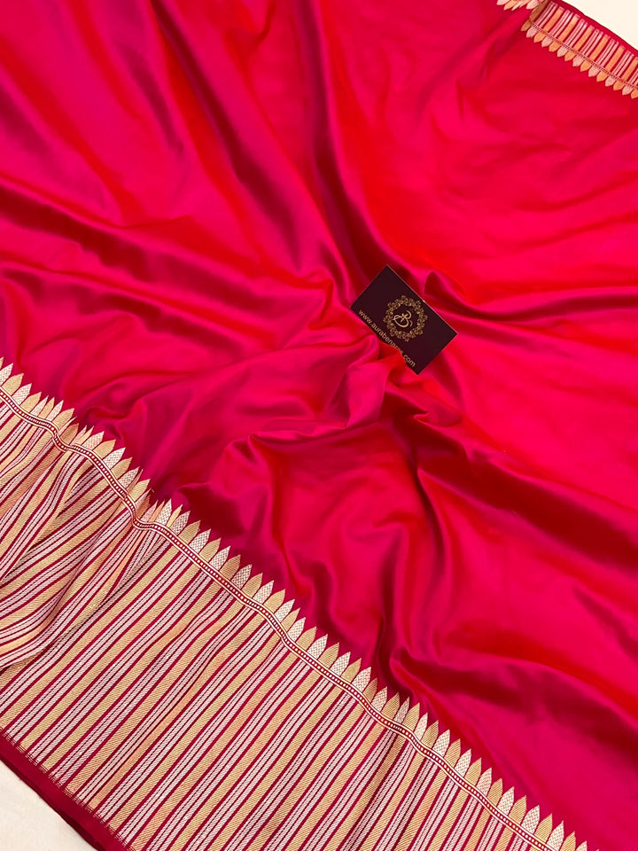 Hot Pink Banarasi Handloom Katan Silk Saree - Aura Benaras