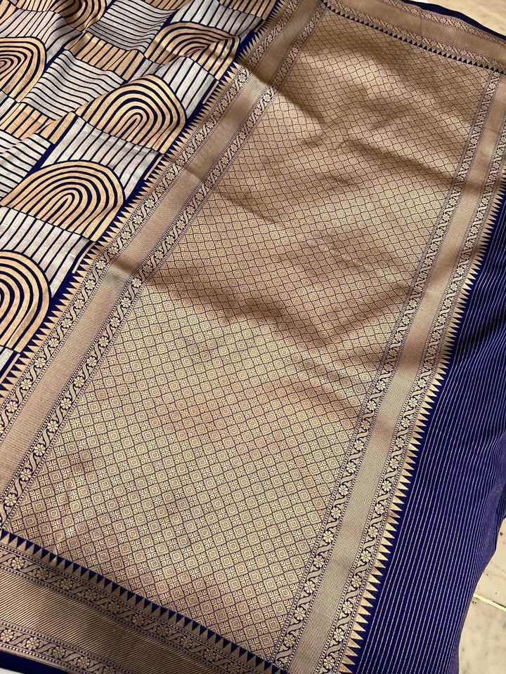 Navy Blue Pure Katan silk Handloom Banarasi Saree
