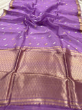 Lavender Banarasi Handloom Kora Silk Saree - Aura Benaras