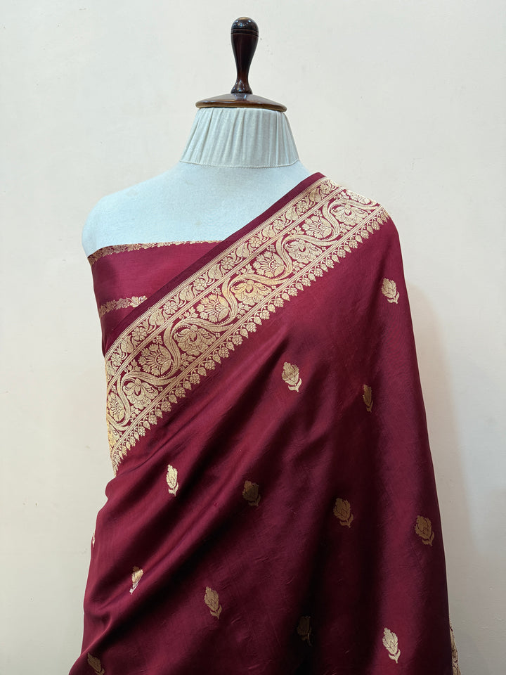 Maroon Pure Banarasi Handloom Silk Saree