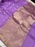 Lavender Banarasi Handloom Kora Silk Saree - Aura Benaras