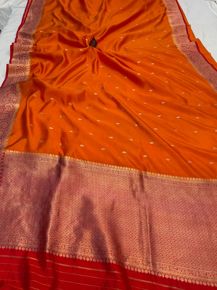 Orange Pure Banarasi Handloom Silk Saree