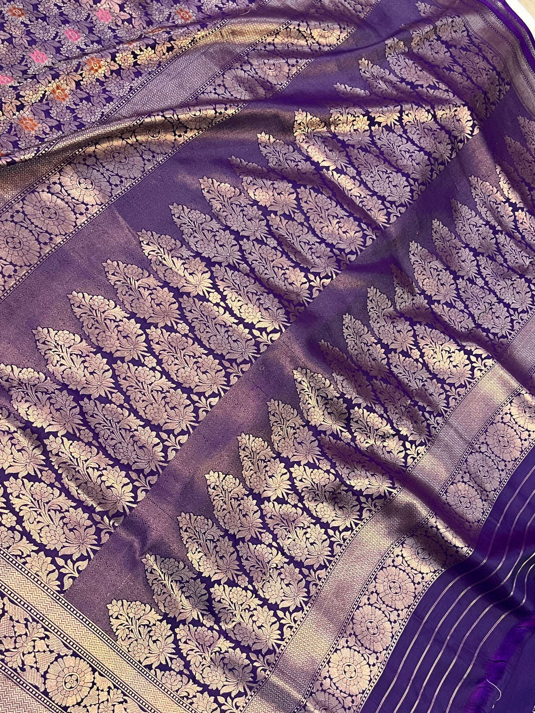 Lavish palla of pure Katan silk Banarasi saree with intricate meenakari brocade weaving