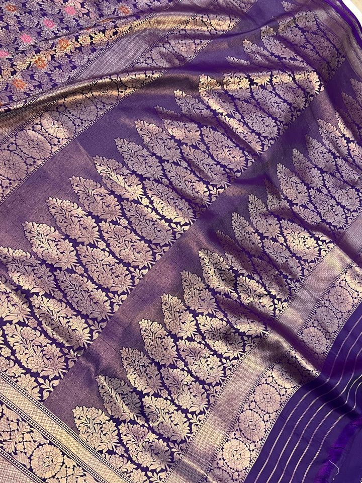 Lavish palla of pure Katan silk Banarasi saree with intricate meenakari brocade weaving