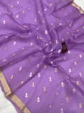 Lavender Banarasi Handloom Kora Silk Saree - Aura Benaras