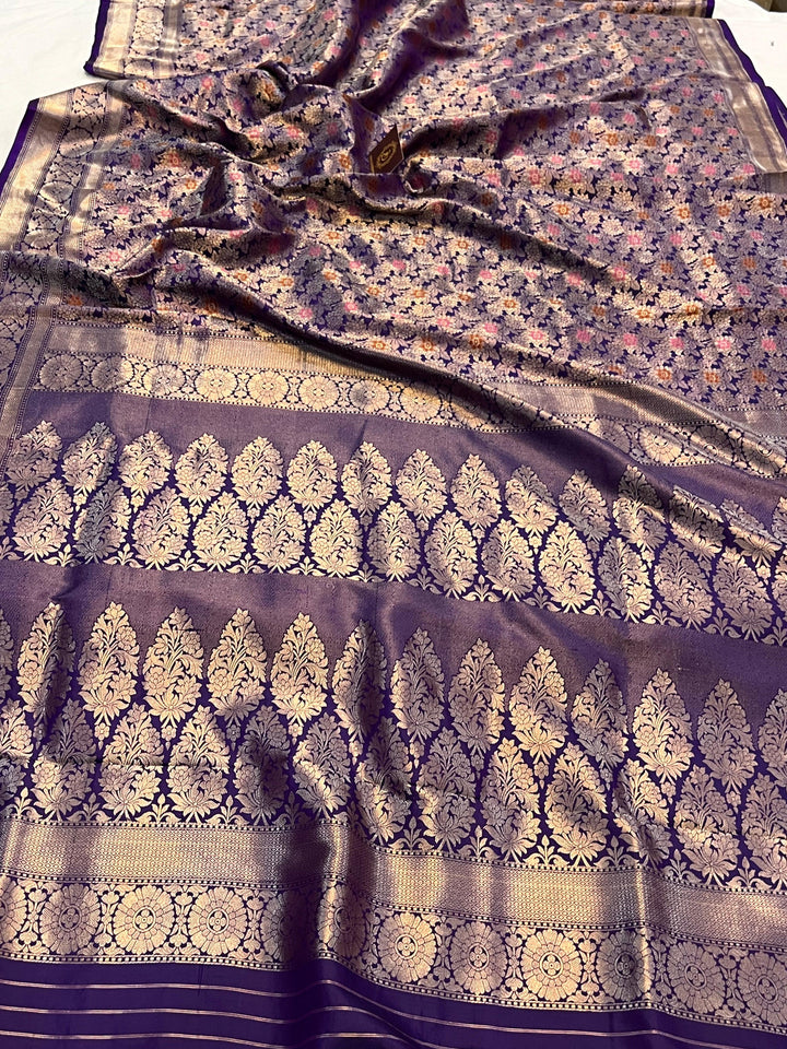 Pure Katan silk handloom Banarasi saree with allover meenakari brocade floral design