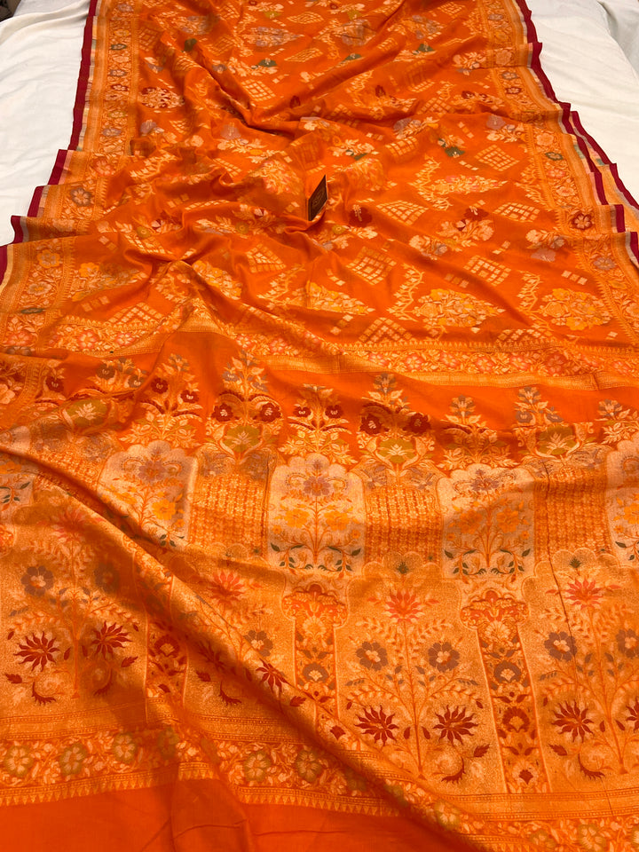 Cotton Silk Jamdani Saree with Meenakari Handloom Weave