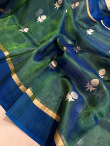 Peacock Green Banarasi Handloom Tissue Silk Saree