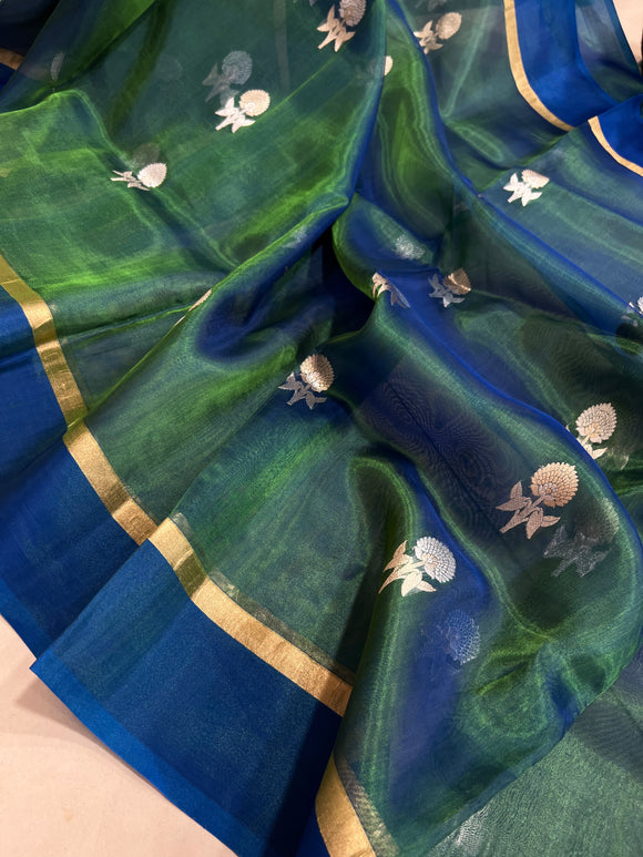 Peacock Green Banarasi Handloom Tissue Silk Saree