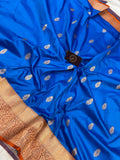 Firozi Blue Pure Banarasi Handloom Katan Silk Saree - Aura Benaras