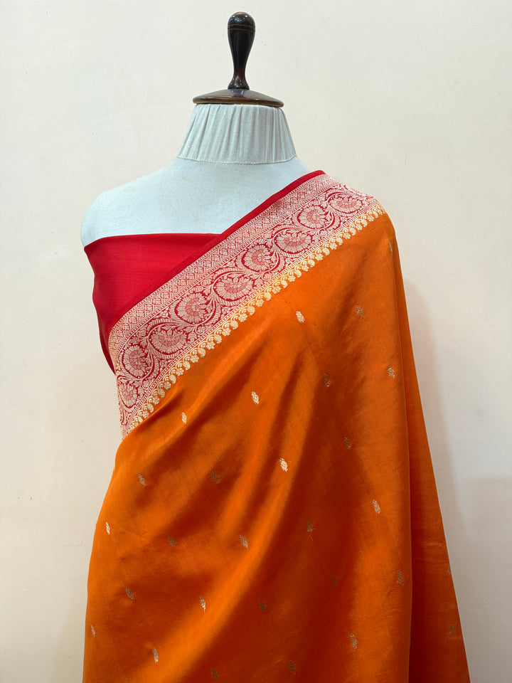 Orange Pure Banarasi Handloom Silk Saree