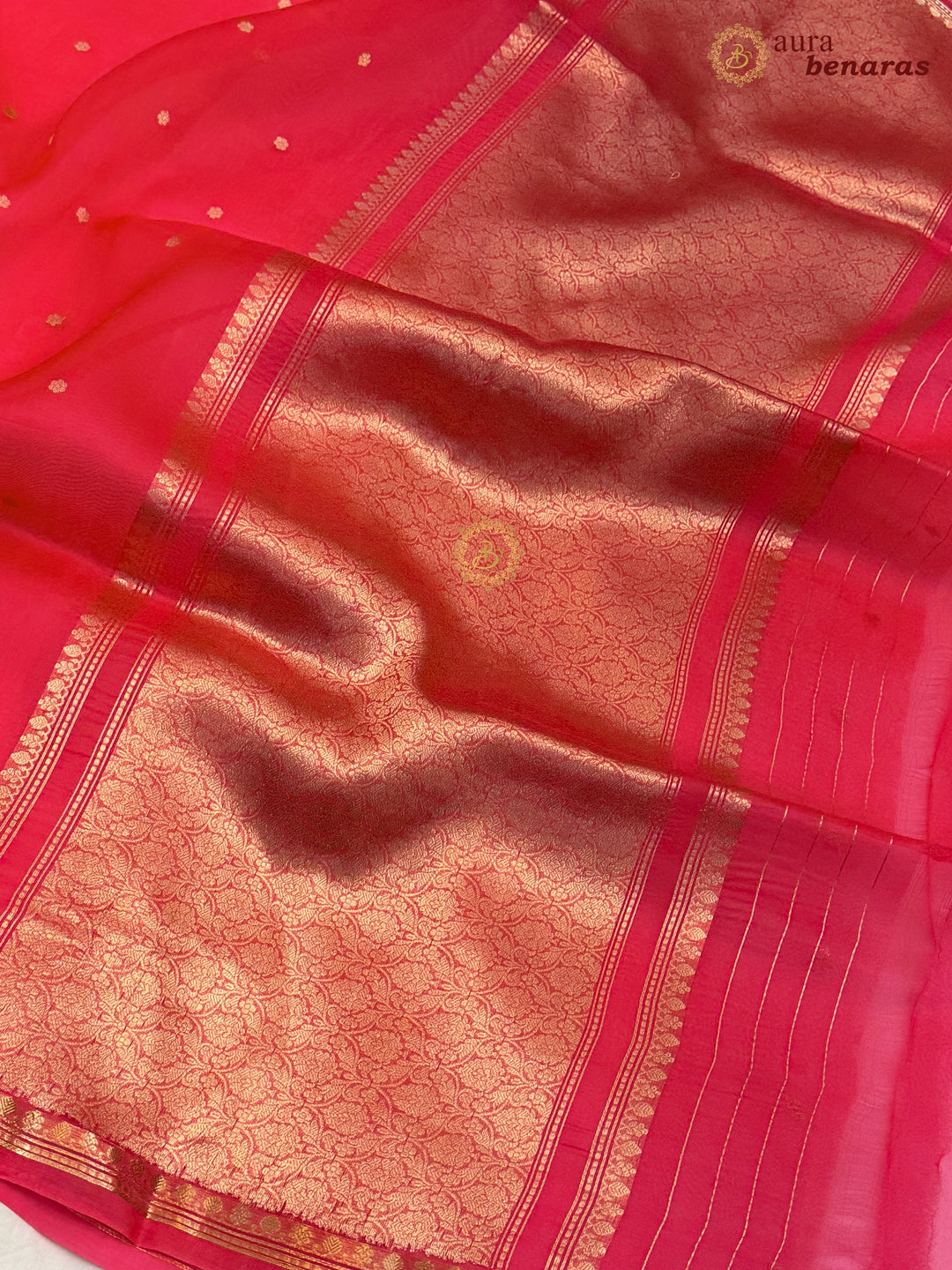 Crimsom Red Kora Silk Banarasi Saree with Zari Butis 