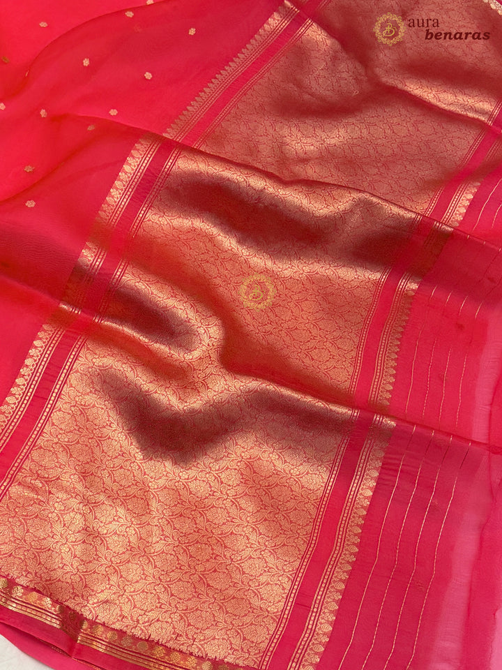 Crimsom Red Kora Silk Banarasi Saree with Zari Butis 