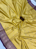 Lemon Yellow Pure Banarasi Handloom Katan Silk Saree - Aura Benaras