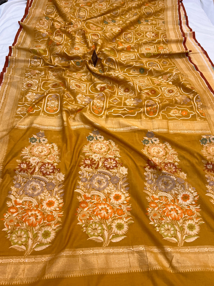 Mustard Yellow Pure Cotton Silk Handloom Banarasi Saree