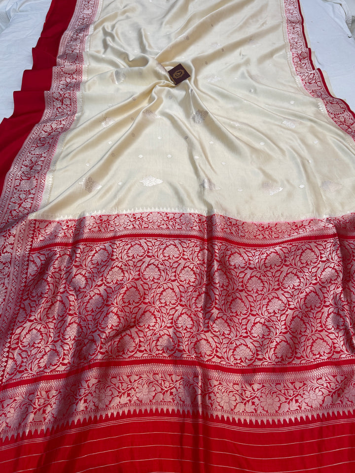 Cream Pure Silk Handloom Banarasi Saree