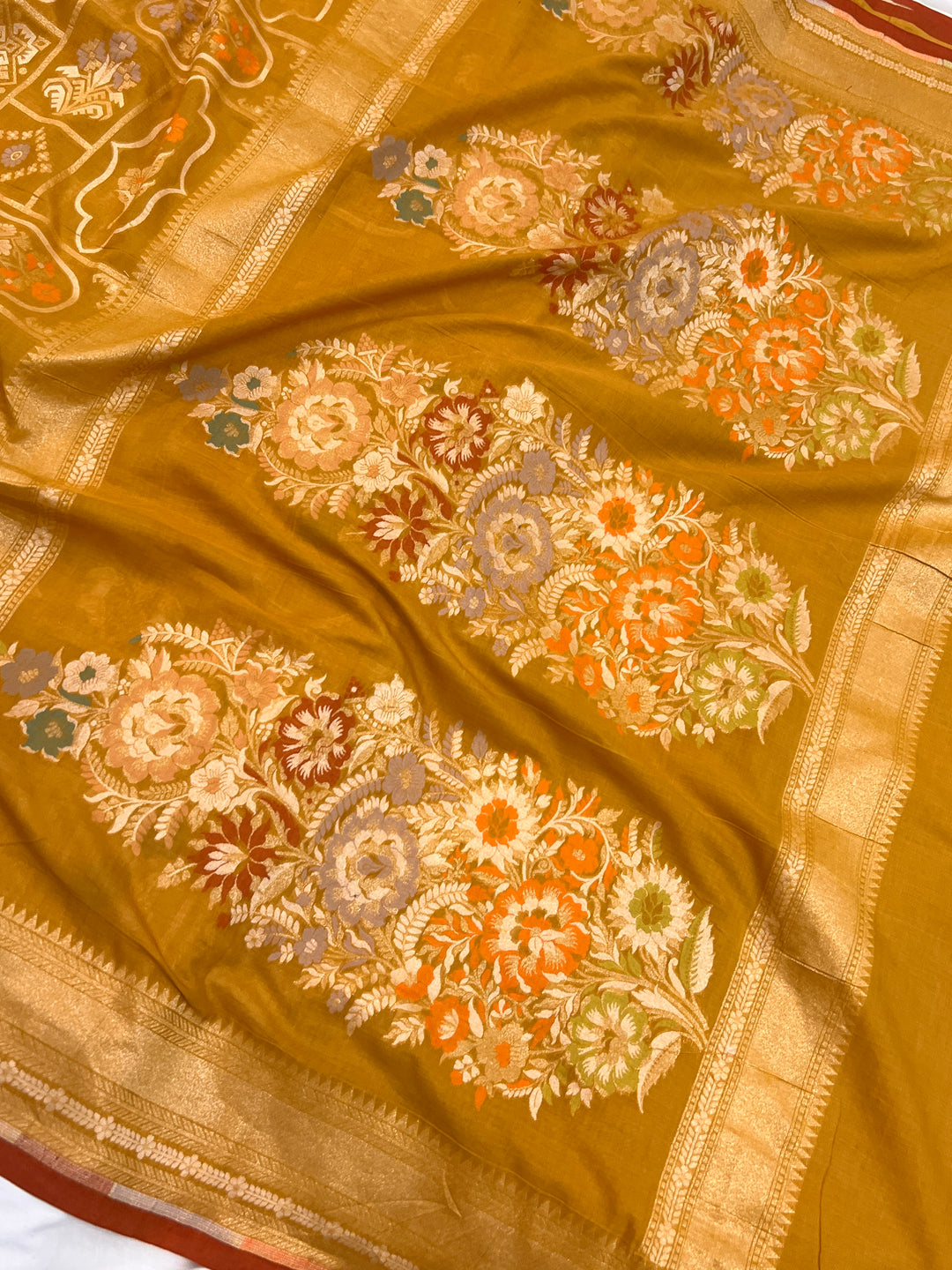 Mustard Yellow Pure Cotton Silk Handloom Banarasi Saree