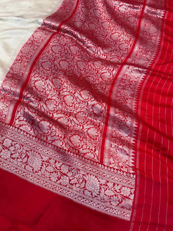 Cream Pure Silk Handloom Banarasi Saree