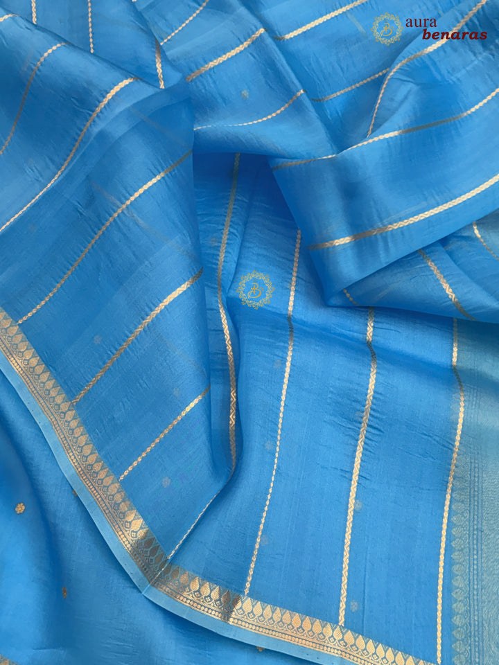 Firozi Blue Kora Silk Banarasi Saree with Zari Butis 