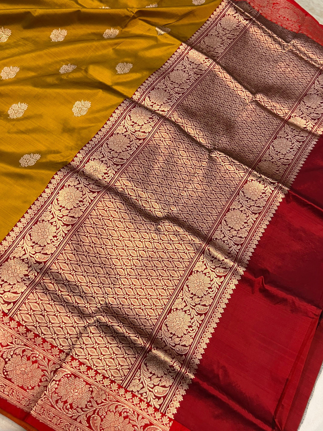 Mustard Yellow Pure Banarasi Handloom Katan Silk Saree - Aura Benaras
