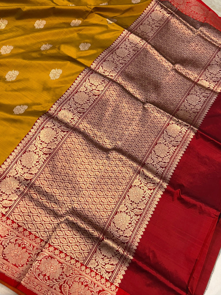 Mustard Yellow Pure Banarasi Handloom Katan Silk Saree - Aura Benaras