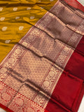 Mustard Yellow Pure Banarasi Handloom Katan Silk Saree - Aura Benaras