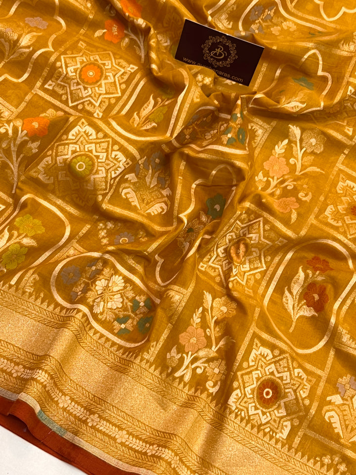 Mustard Yellow Pure Cotton Silk Handloom Banarasi Saree
