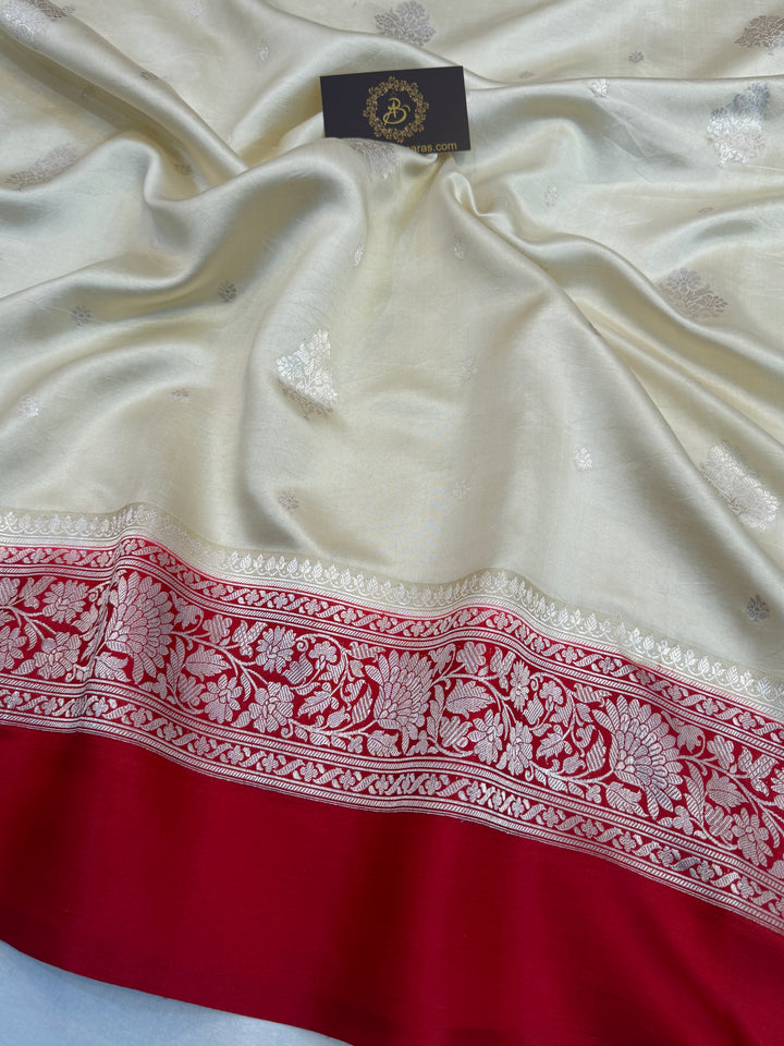 Cream Pure Silk Handloom Banarasi Saree
