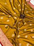 Mustard Yellow Pure Banarasi Handloom Katan Silk Saree - Aura Benaras