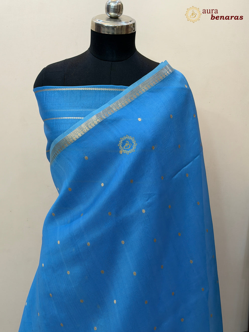 Firozi Blue Kora Silk Banarasi Saree with Zari Butis 