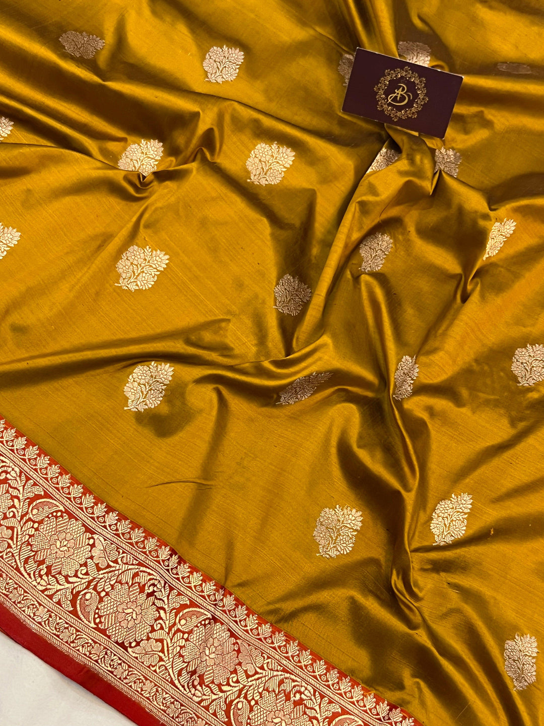 Mustard Yellow Pure Banarasi Handloom Katan Silk Saree - Aura Benaras