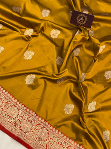 Mustard Yellow Pure Banarasi Handloom Katan Silk Saree - Aura Benaras