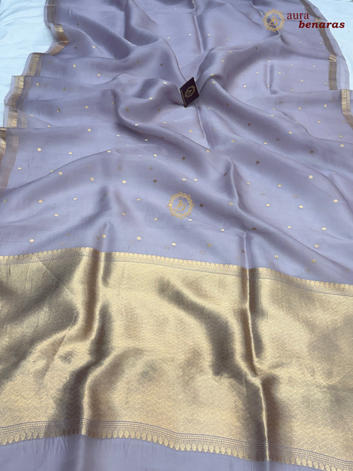 Dusty Lavender Kora Silk Banarasi Saree with Zari Butis 