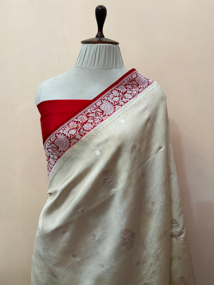 Cream Pure Silk Handloom Banarasi Saree
