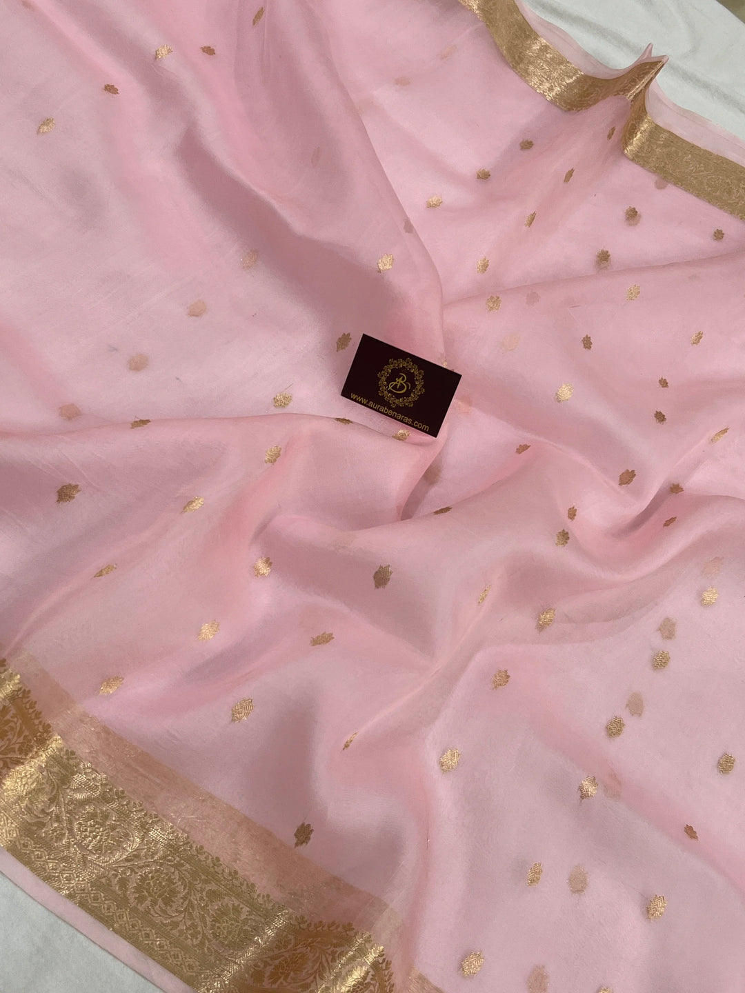 Baby Pink Banarasi Handloom Kora Silk Saree