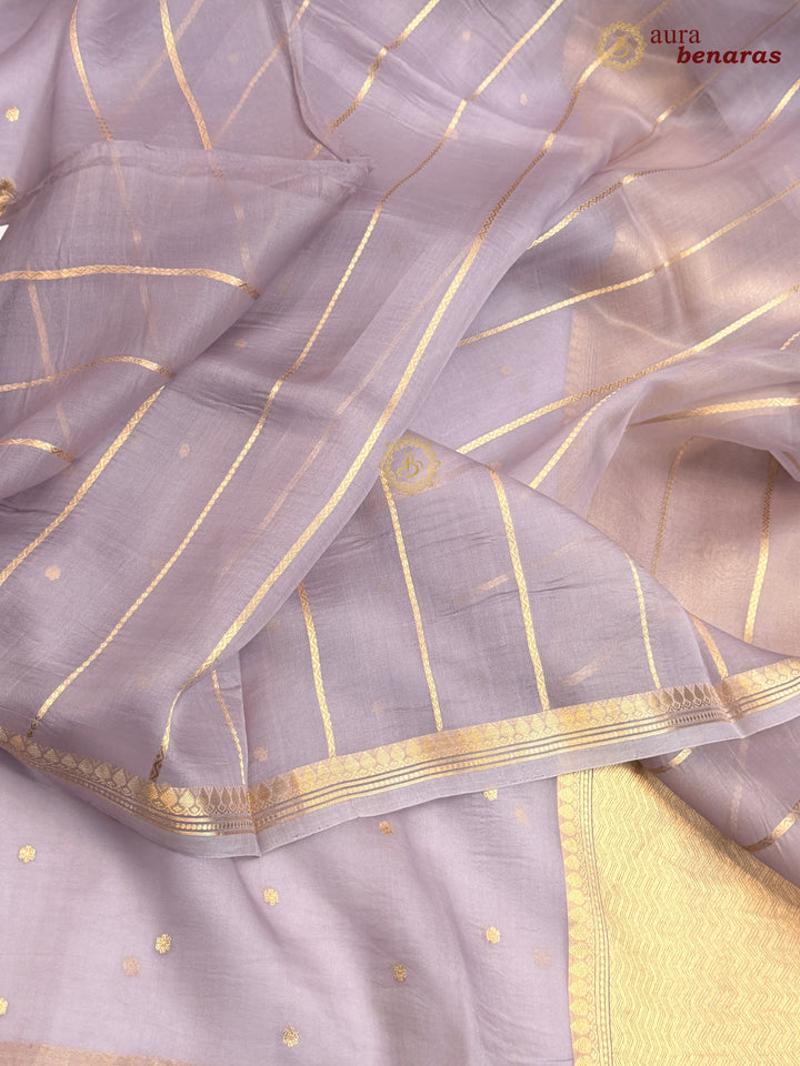 Dusty Lavender Pure Kora Silk Handloom Banarasi Saree