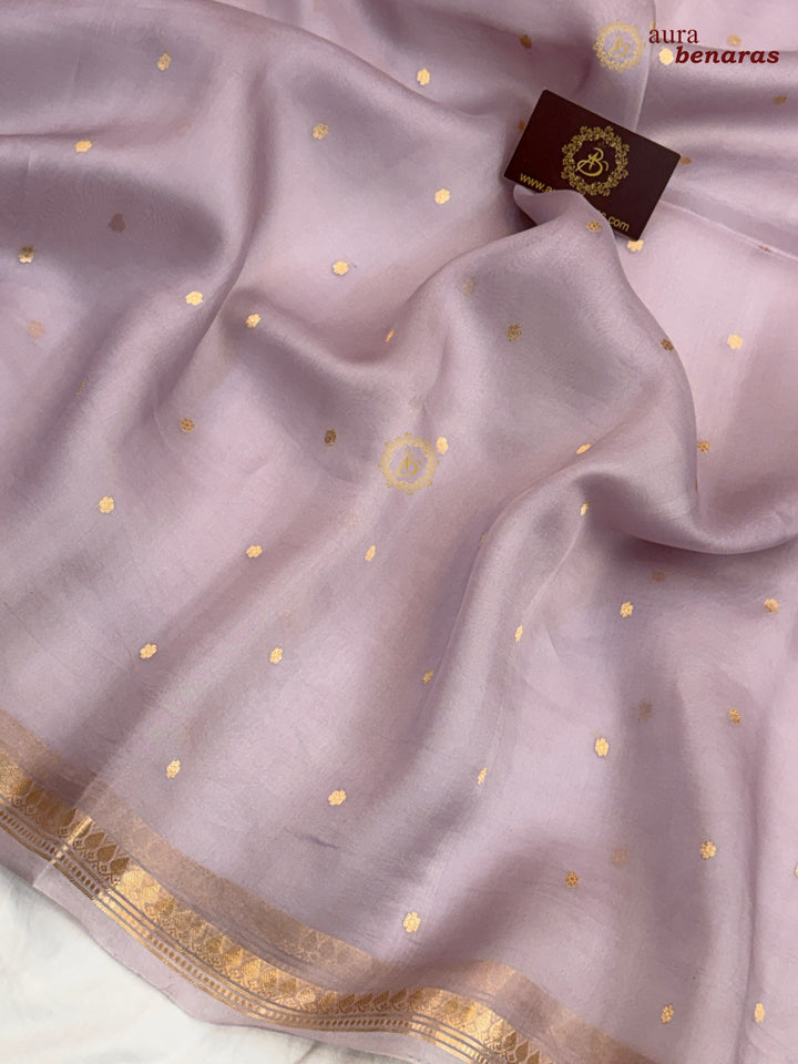 Dusty Lavender Kora Silk Banarasi Saree with Zari Butis 